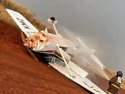 Acidente aéreo em Chapadão do Sul: Avião capota durante pouso