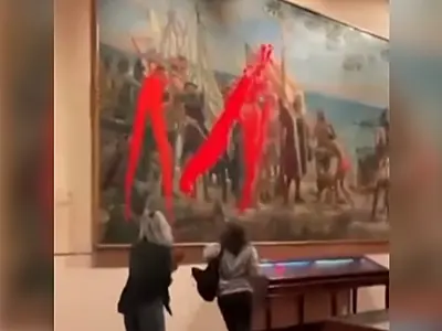 Ativistas mancham pintura de Cristóvão Colombo em museu de Madri em protesto contra colonialismo