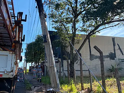 Motorista foge após bater em poste e provocar incêndio em fiação na Avenida Tamandaré
