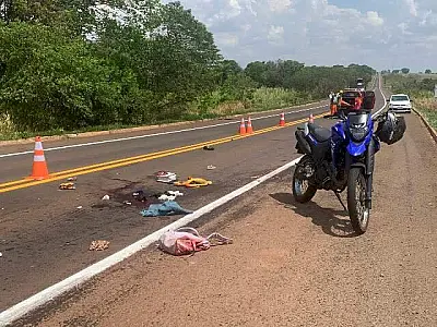 Mulher perde perna em grave acidente de moto com criança de 4 anos na MS-010