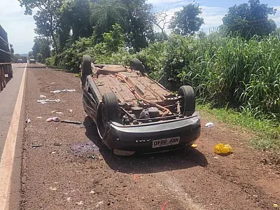 Capotamento na BR-262 em Terenos deixa um morto e quatro feridos