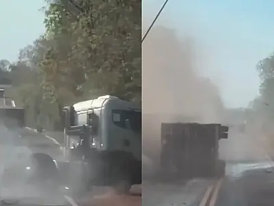 Motorista embriagado tomba carreta e quase provoca acidente grave na BR-262, em Aquidauana