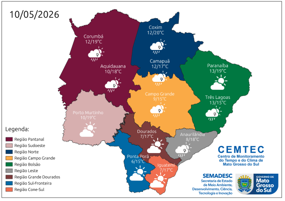 Frente fria avança e traz frio intenso, ventos e risco de geada em MS